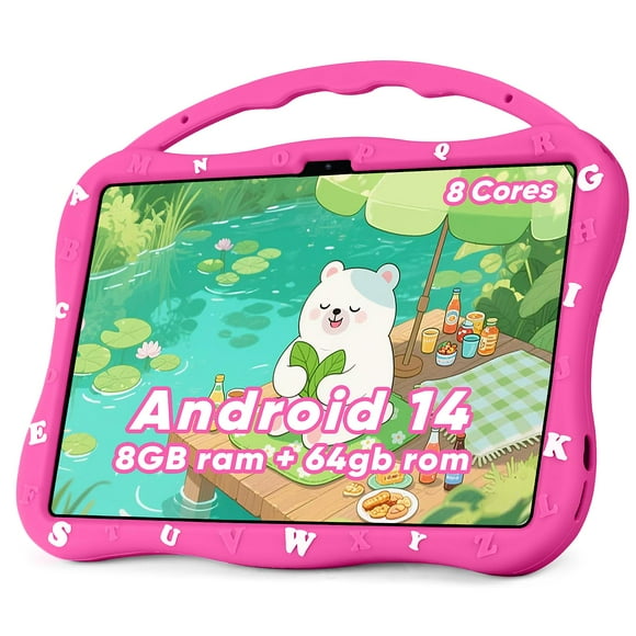 MengDash Tablette pour Enfants, Tablette 10,1 Pouces pour Enfants 3-10, Tablette Éducative d'Apprentissage pour Tout-Petits Android 14, 8 Go RAM + 64 Go ROM de Stockage, Wi-Fi 5G, Bébé Fille bo