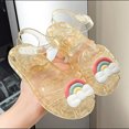 thumbnail image 2 of Xfvqtps Girls Jelly Sandals Cross Straps Closed Toe Hollow out Sequin Rainbow Bow Decoration Hook and Loop Durable Non Slip Washable Lightweight Summer PVC Water Shoes for 2-6 Years Yellow, 2 of 9