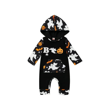 

Halloween Infant Baby Boy Girl Hooded Jumpsuit Long Sleeve Pumpkin Hoodie Romper Pullover Tops