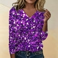 thumbnail image 2 of Long Sleeve Sequin Blouse with Shiny Print, Casual Crewneck Top for Women, 3/4 Sleeve Loose Fit Sparkly Shiny Shirt Trendy Glitter Blouse for Daily Wear Party Outfit, 2 of 4