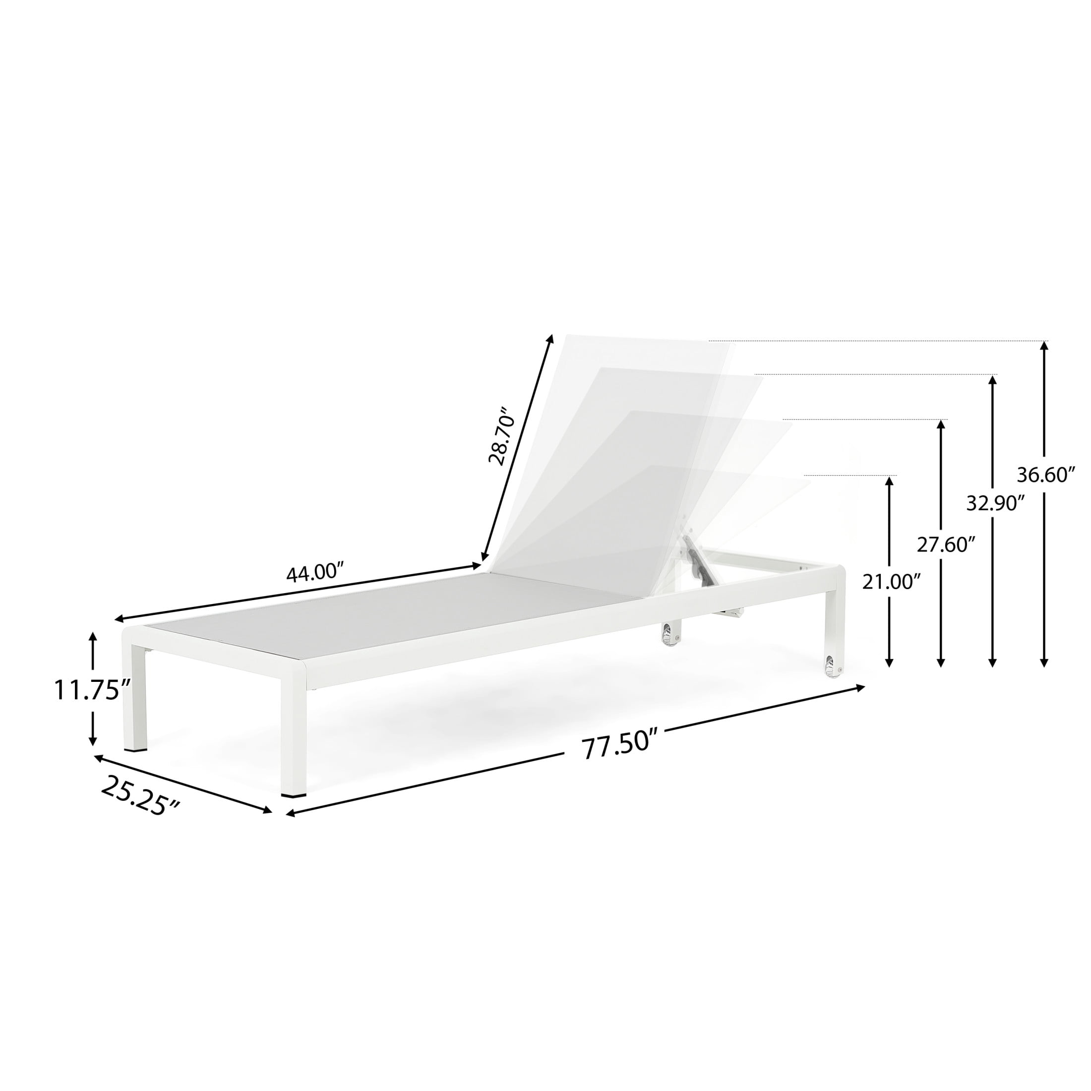 Christopher Knight Home Modern Outdoor Aluminum Chaise Lounges, 4-Position Reclining, Textilene, White+Grey, Set of 2