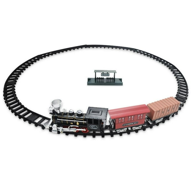 Langgg Simulated Retro Track Train Set Electric Train Sets with Light and Sound Christmas Toy Gift