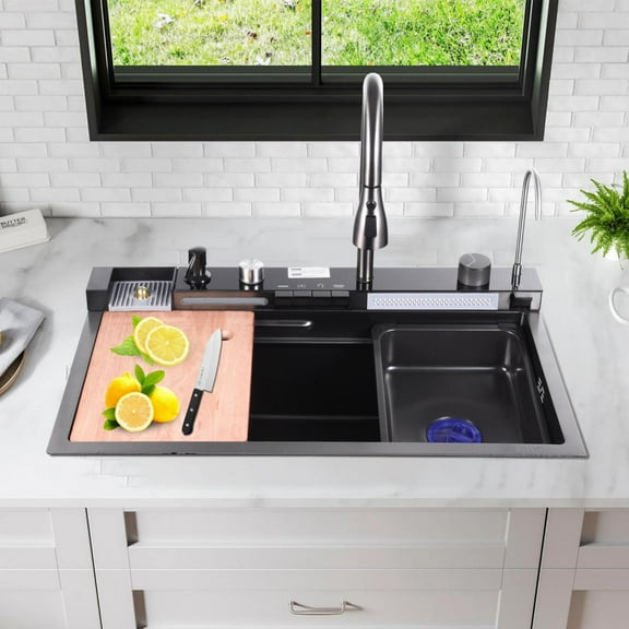 Commercial-Grade Drop-In Sink, 30-Inch Black Stainless Steel Single Bowl with Accessories for Restaurants and Home Chef Kitchens