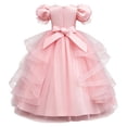 thumbnail image 3 of JAJAHO Elegant Girls Evening Dress Satin Lace Trim Puff Short Sleeve Beaded Appliques Maxi Ball Gown Flower Girl Dress For Wedding Party Prom 4-14Y, 3 of 8