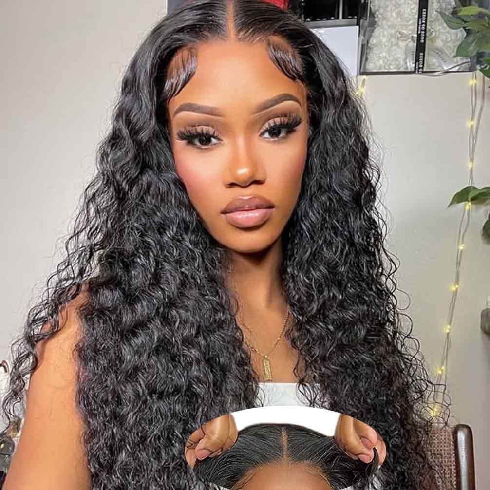 13x6 Bob Wig Water Wave Bob Wigs Human Hair 13x6 Lace Frontal Wigs 200% Density Curly Bob Wig Human Hair Pre Plucked Deep Wave Wig for Black Women Natural Black 8Inch
