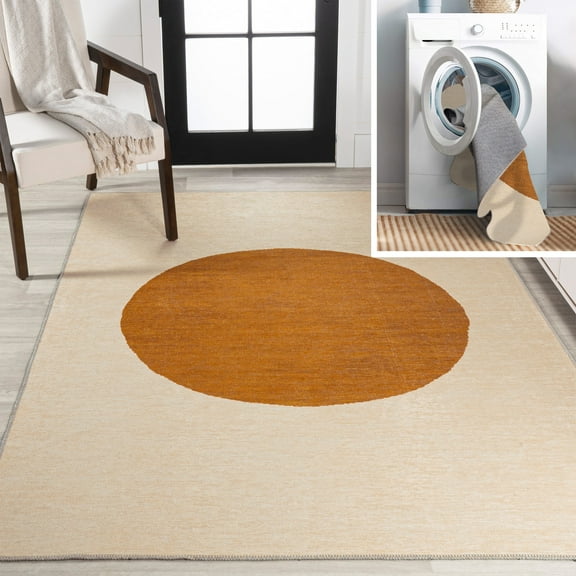 JONATHAN Y WASHABLE 8 x 10 Area Rug, Cirkel Minimalist Geometric Dot - Cream/Terracotta, WSH113A-8