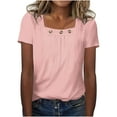 thumbnail image 1 of Plebaso Hauts à Manches Courtes Col Carré pour Femmes Tee-Shirts Décontractés Amples Blouses d'Été Confortables P-5TG, 1 of 5