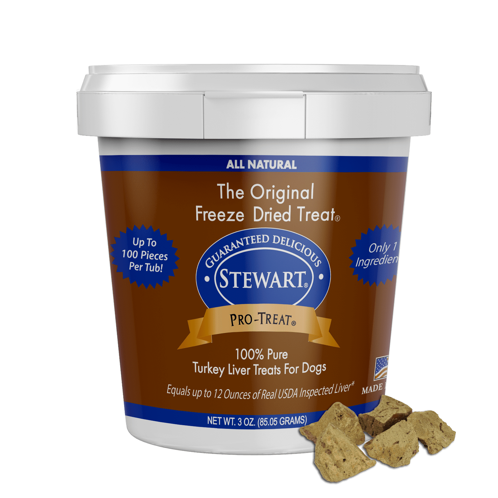 Stewart ProTreat Freeze Dried Turkey Liver Dog Treats, 3 oz. Tub