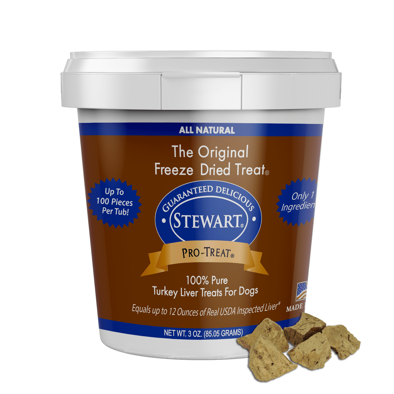 Stewart Pro Treat Freeze Dried Turkey Liver Dog Treats 3 Oz Tub 