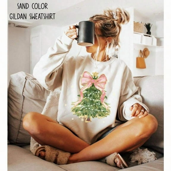 Christmas Tree Bow Shirt, Christmas Sweatshirt For Women, Christmas Tree Tshirt, Christmas Coquette Christmas Shirt