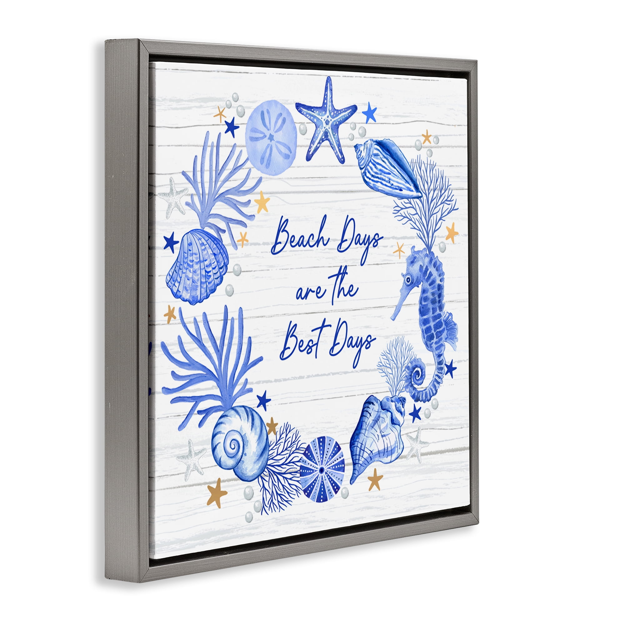 Stupell Industries Beach Days Best Wreath Nautical & Beach Painting Gray Floater Framed Canvas Art Print Wall Art, 18 x 18