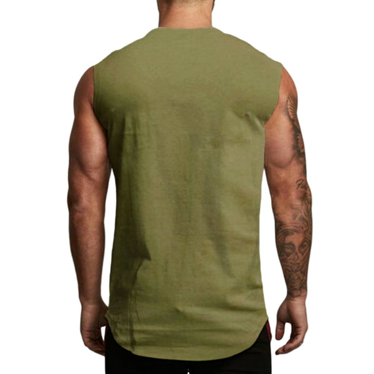  Mens Workout Cut Off Shirts Perfect Muscle Shirt Bodybuilding  Tak Tops Sleeveless Gym T Shirts Army Green : Clothing, Shoes & Jewelry