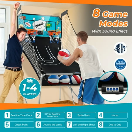 Costway - Dual Shot Basketball Arcade Game with 8 Game Modes Electronic Scoring - Green
