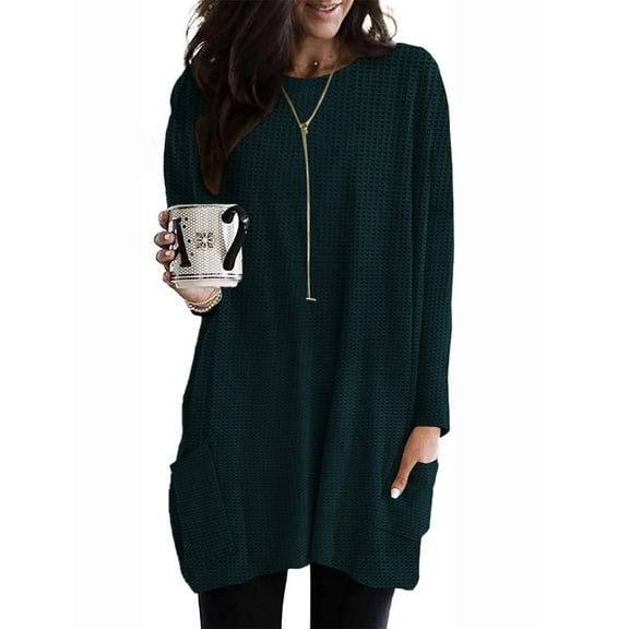 Womens 3/4 Sleeve Tunics or Tops to Wear with Leggings Long Shirts Tops with Pockets 04-Dark Green XL