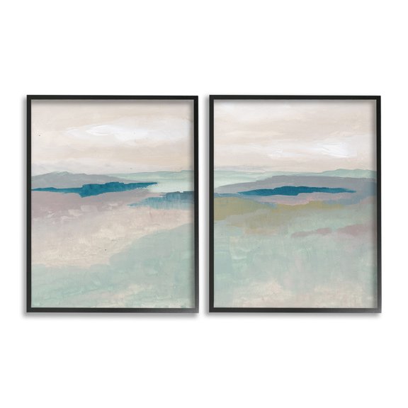 Stupell Industries Soft Abstract Terrain Landscape Painting Black Framed Art Print Wall Art, 24 x 30, Set of 2