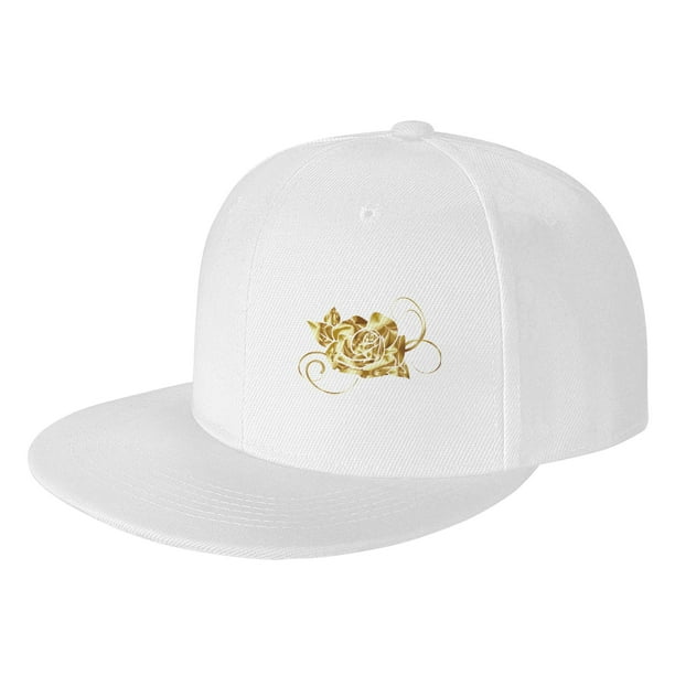 ZICANCN Golden Rose Pattern Baseball Caps, Trucker Hats for Men And Women,  Adjustable Breathable Flat Caps, White 