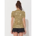 thumbnail image 4 of Camiseta elástica Allegra K con cuello redondo y manga farol para mujer Oro L, 4 of 5