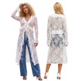 thumbnail image 2 of LMLYSoH Women Tie Front Cardigan Casual Lightweight Floral Lace Ruffles Long Duster for Streetwear Aesthetic Clothes, 2 of 9