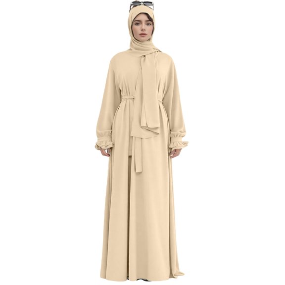 Abaya Dress for Muslim Elegant Full Length Abaya Dress With Hijab Scarf Flowy Long Sleeve Garment