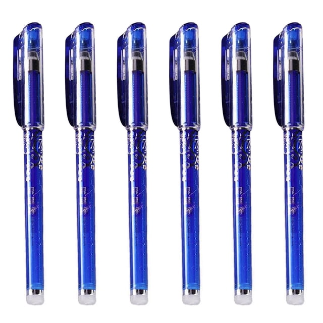 Paquete de 6 bolígrafos borrables, bolígrafos azules borrables, bolígrafos rollerball de 0,5 mm, bolígrafos de gel borrables, bolígrafos borrables para material escolar, material de oficina y
