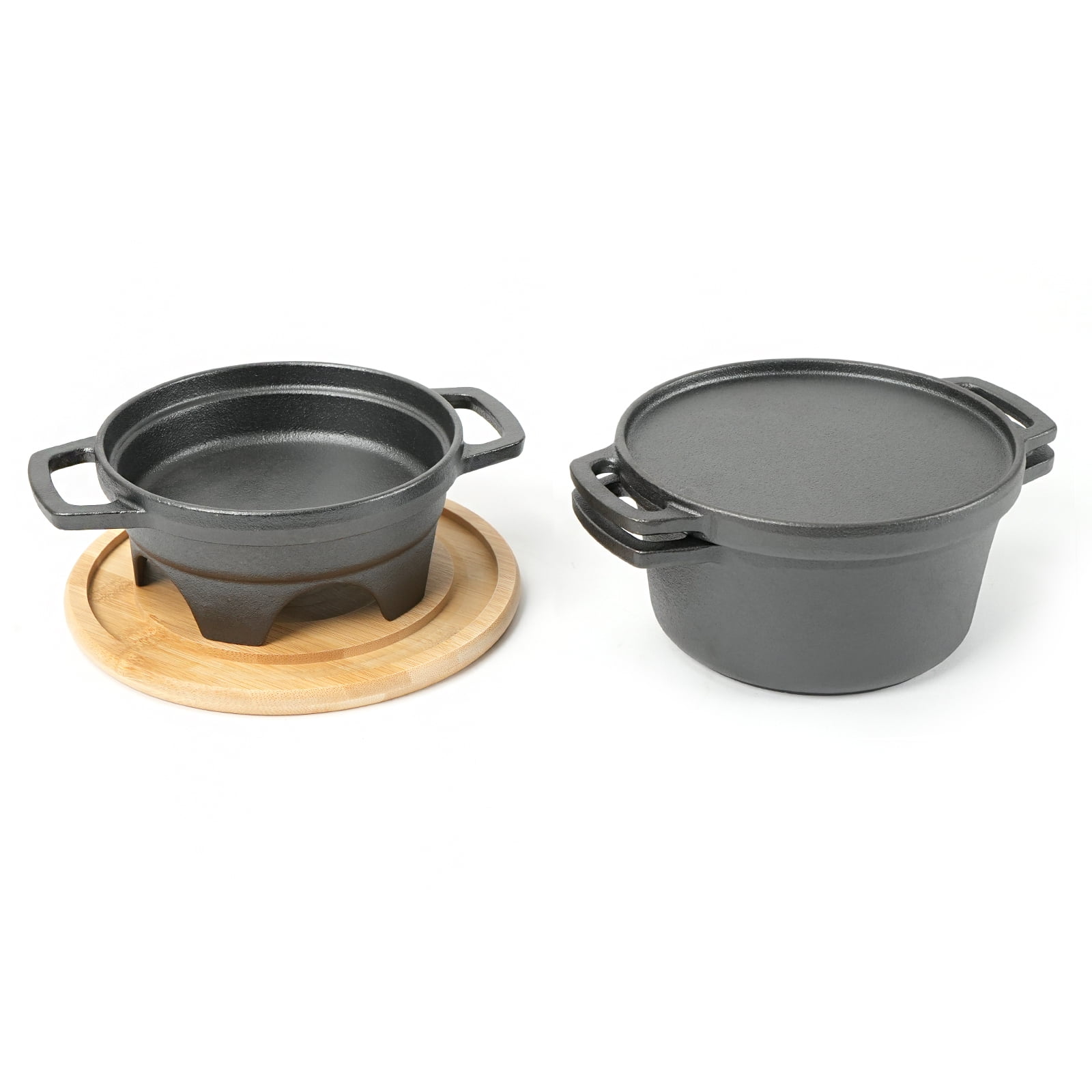 HAWOK 6 Piece Stove Set, Potable Cast Iron Charcoal Grill Stove with 1QT Dutch Oven, with Multipurpose Lid, Five-Leg Buffet Tray, Multipurpose Mini BBQ Stove Set