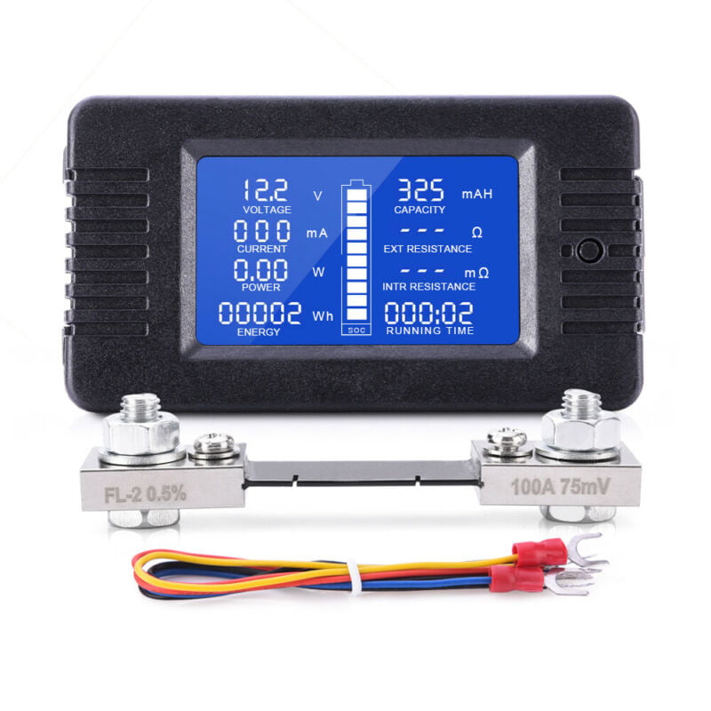 LCD Display DC Battery Monitor Meter 0-200V Voltmeter Ammeter For RV Solar Car