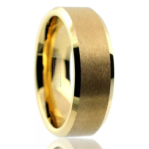Gold Wedding Band Ring for Men Tungsten Carbide Beaveled Edge