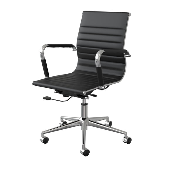 Fohfurniture PU Leather Tall Ribbed Executive Chair, Ergonomic Office Chair, Hotel Task Chair, Leather Height Adjustable Swivel Chairs, Conference Room Chair with Arms