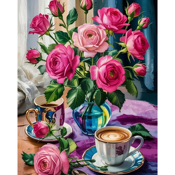 5D Diamond Painting Kits for Adults kids Beginners Paint By Diamond Set  Round Full Drill Craft Diamond Art Painting Art Craft Painting Kit-Rose Morning Coffee Fragrance