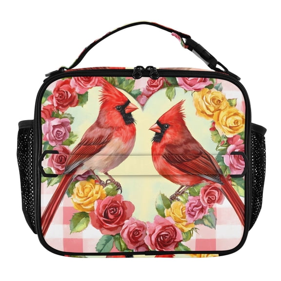 ALAZA Cardinals in Hearts Lunch Box Insulated Lunch Bag Cooler Tote with Shoulder Strap