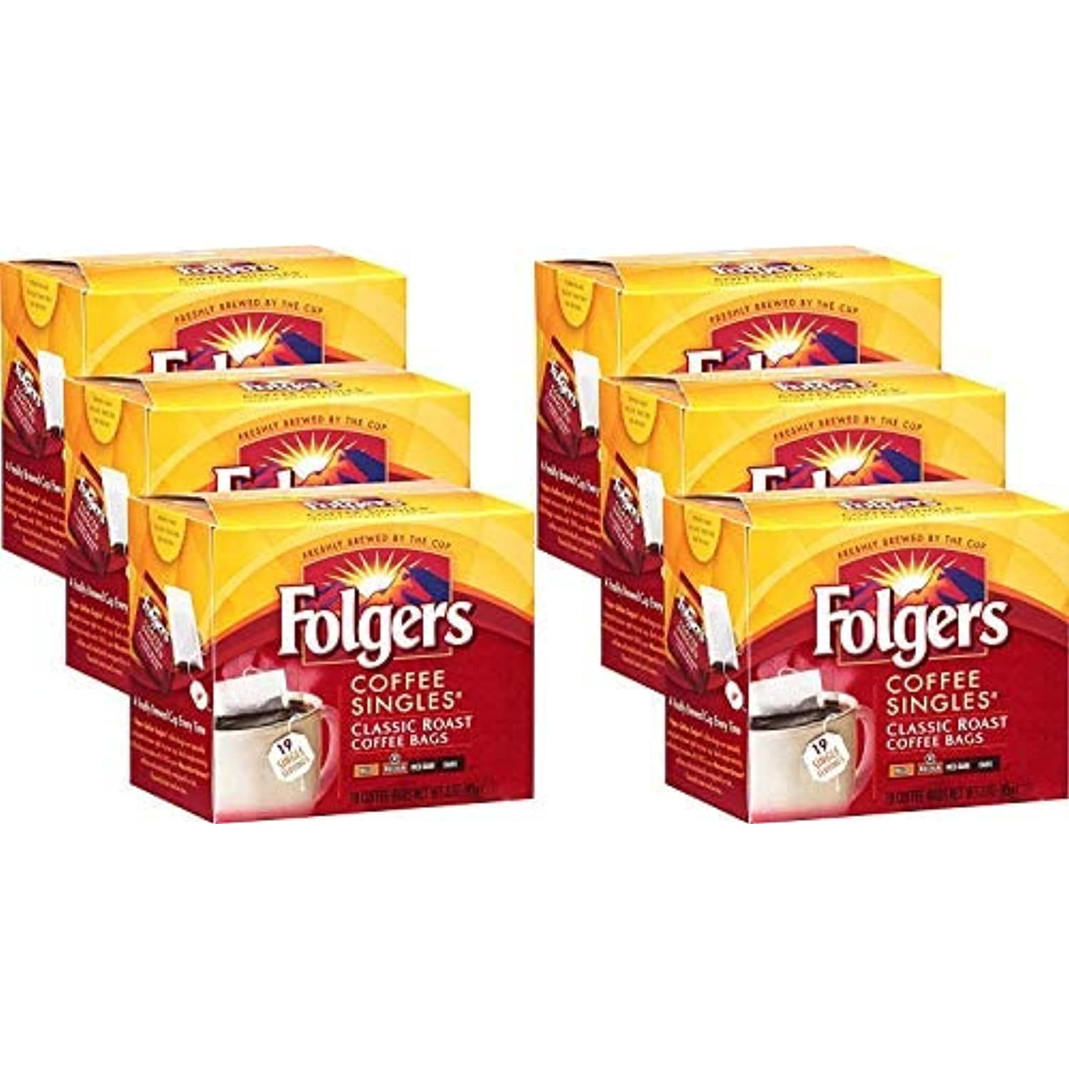 Folgers Coffee Singles Classic Medium Roast Coffee Bags 19 Count (Pack Of 6)