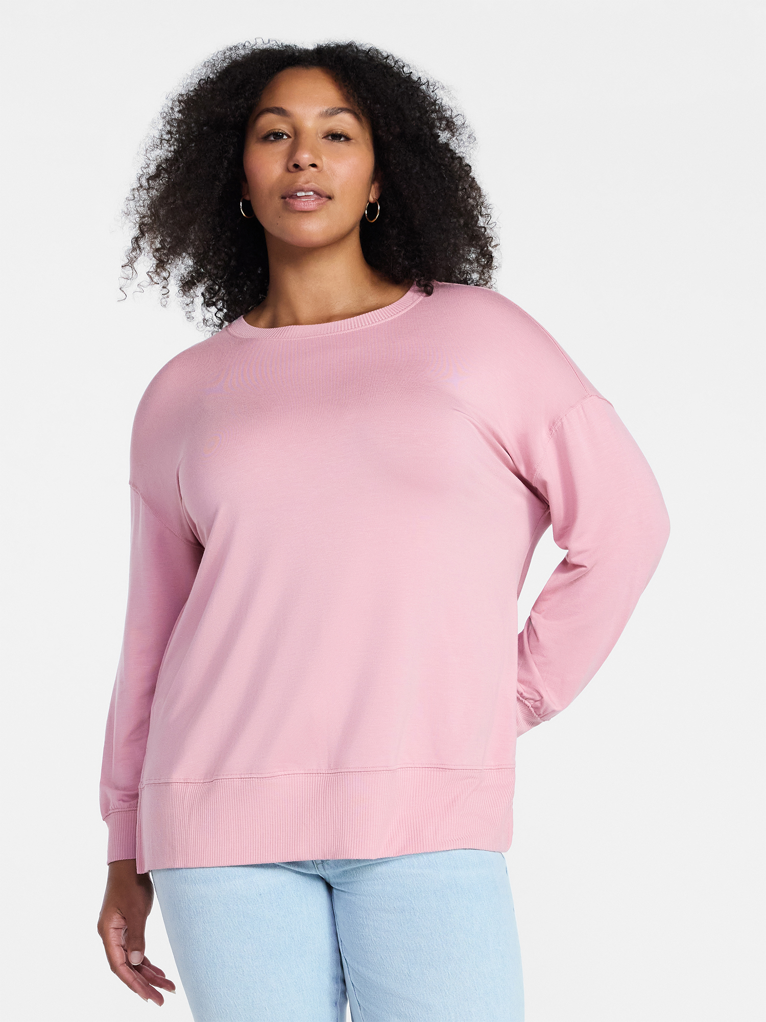 Time and Tru Women's French Terry Tunic Top with Long Sleeves, Sizes XS-XXXL