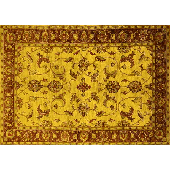Ahgly Company Indoor Rectangle Oriental Yellow Industrial Area Rugs, 7' x 9'
