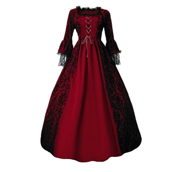FEIFLY Elegant Gothic Lace Dresses For Stage Performance Formal Events And Reenactments Solid Color Festival Clothing