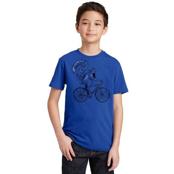P&B Squirrel Riding Bike Youth T-shirt, XL, Royal