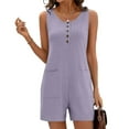 thumbnail image 2 of QATAINLAV Rompers for Women 2025 Summer Casual Sleeveless Button Neck Short Jumpsuits Eyelet Embroidery Comfy Overalls with Pockets Purple XXL 50% Percent off Sales Today, 2 of 9