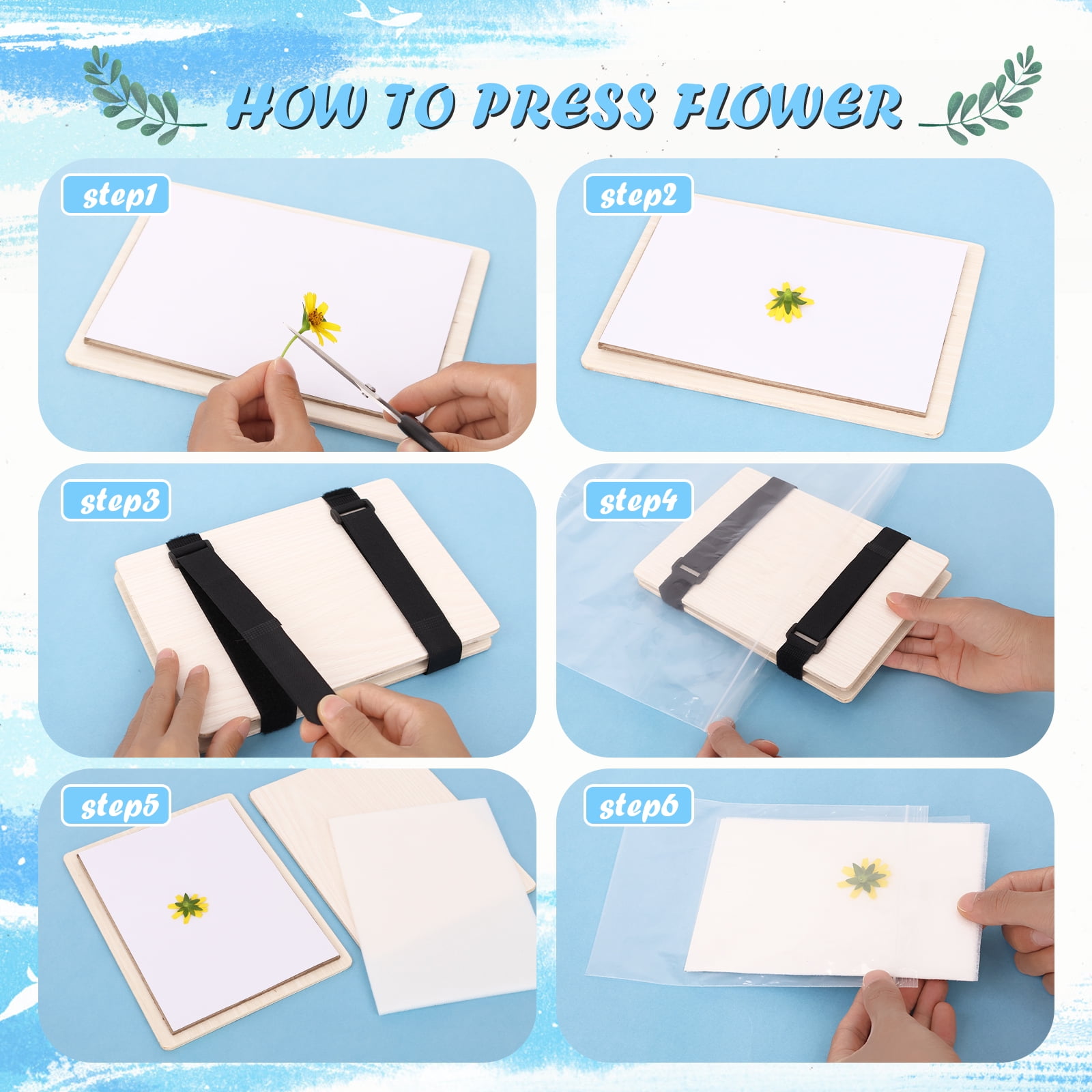 Adifare Flower Press Kit 6 Layers Wooden Flower Press Complete Flower Preservation Kit Portable Leaf Pressing Kit for DIY Flower Preservation Crafts Making Dried Plants 6.7×9.1 in