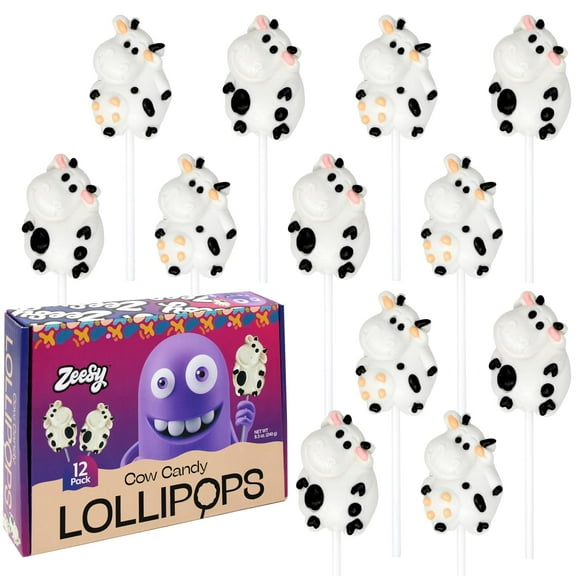 Cow Candy Lollipops Individually Wrapped - 12 Cow Party Suckers - Cow Farm Animal Party Favors for Cow Themed Baby Shower, Cow Birthday, Farm Birthday Party, Cow Themed Party Supplies & Goodie Bags