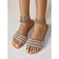 thumbnail image 1 of Women Rhinestone & Faux Pearl Decor Slide Sandals, Fashion Summer Flat Sandals, 1 of 4