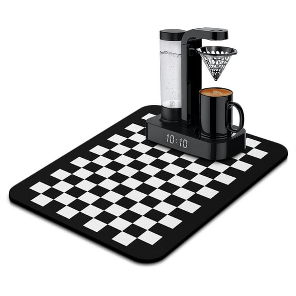 Black White Checkered Plaid Drying Mat Absorbing Bar Mat Collapsible Kitchen Drying Mat for Shop Countertops 18x24 Inches