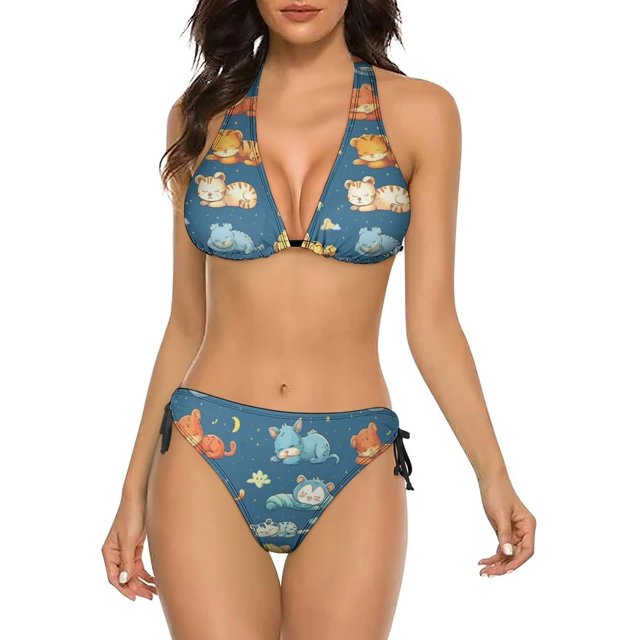 NICKSUN Women's Bikini Sets, Cute Print Two Piece Bathing Suits Sexy Halter Padded Bikini Swimsuits