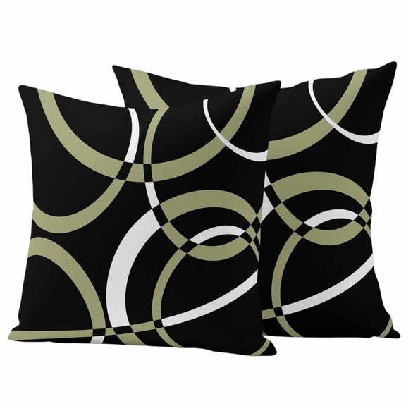 Black Geometric Outdoor Waterproof Pillow Covers, Modern Sage Green White Striped Art Decorative Square Throw Pillowcase Sofa Cushion Sham for Patio/Couch/Chair, 26"x26" 2 Pack