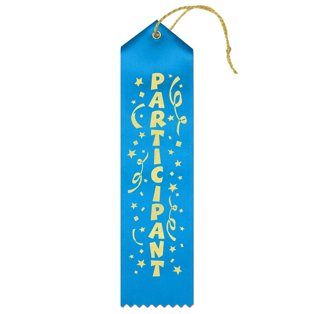 RibbonsNow Fun Participant Ribbons - 100 Bright Blue Ribbons with Card &  String