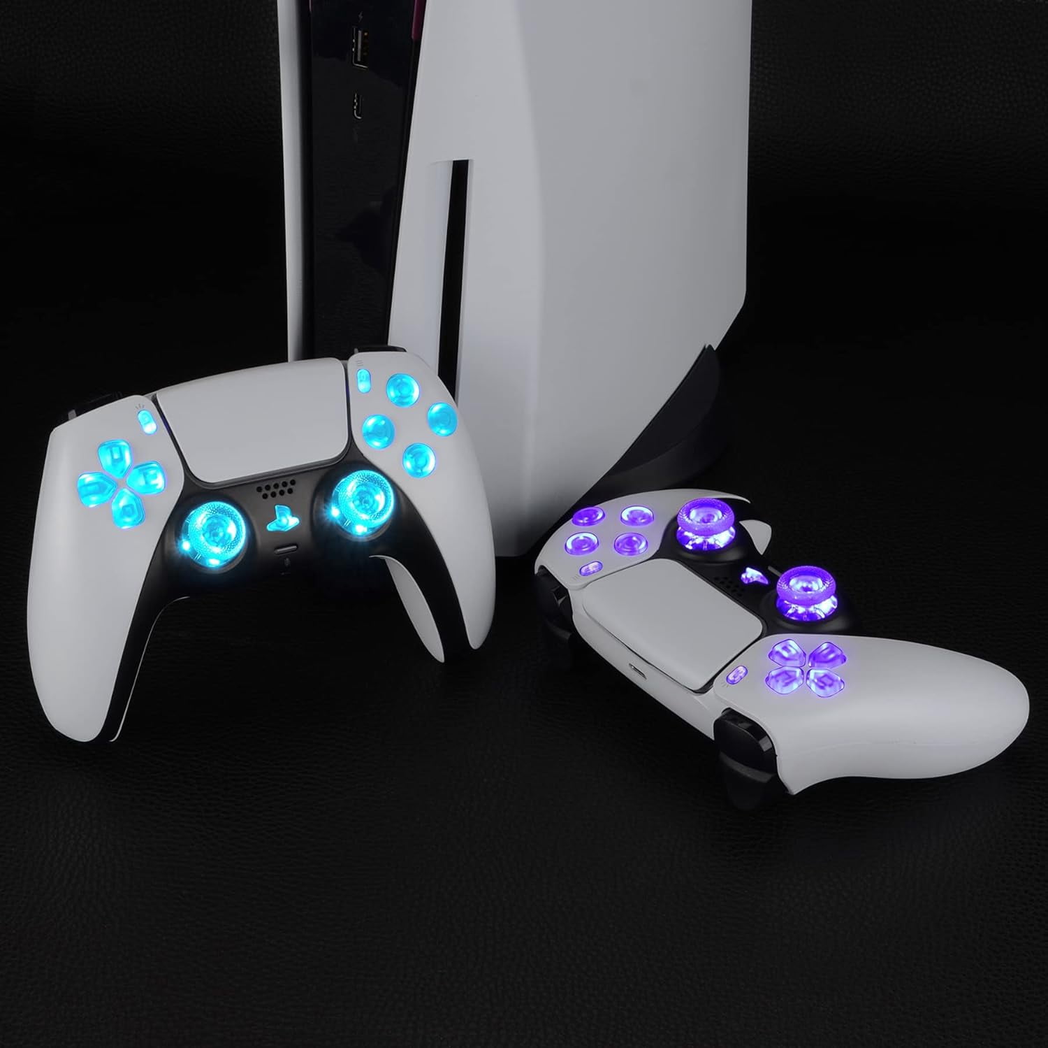 eXtremeRate Multi-Colors Luminated D-pad Thumbstick Share Option Home Face Buttons Clear Buttons 7 Colors 9 Modes DTF V3 LED Kit for ps5 Controller BDM-030/040