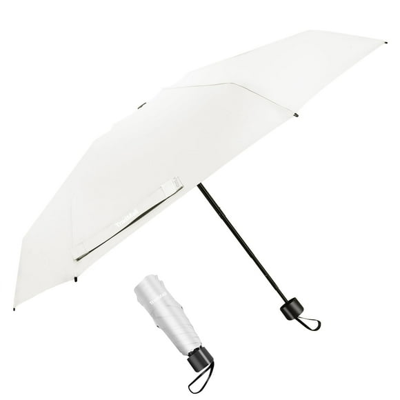 TradMall Mini Travel Umbrella, Portable Lightweight Compact Parasol with 95% UV Protection for Sun & Rain, White
