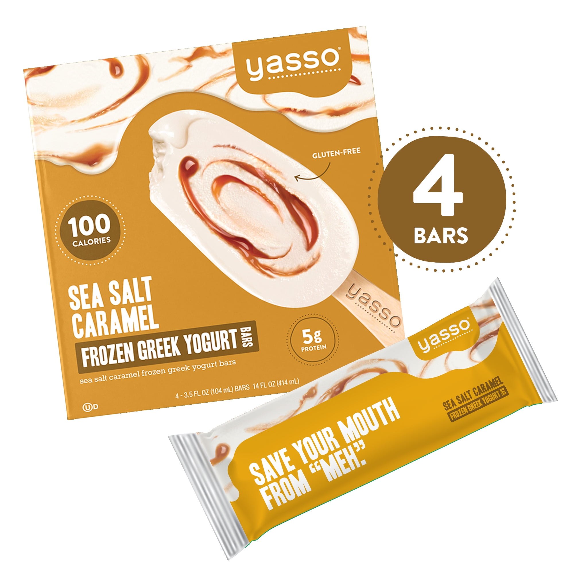 Yasso Frozen Greek Yogurt, Sea Salt Caramel Bars, 4 Count