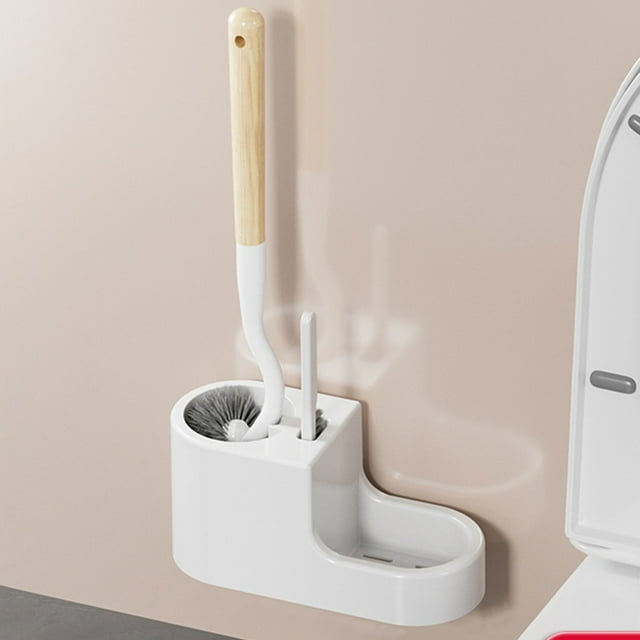 Toilet Bowl Brush Set | Dual Brush Heads Stiff + Slit | Flexible Rubber for Deep Cleaning | Non-Scratch | Ventilated Drainage Base | Multipurpose Sink Bathtub | 1 Pack 16.9x11.8x3.5in | Beige White
