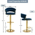 thumbnail image 3 of UIXE Adjustable Bar Stools Set of 2 Modern High Back Swivel Barstool for Kitchen Counter Square Island, Velvet Navy, 3 of 5