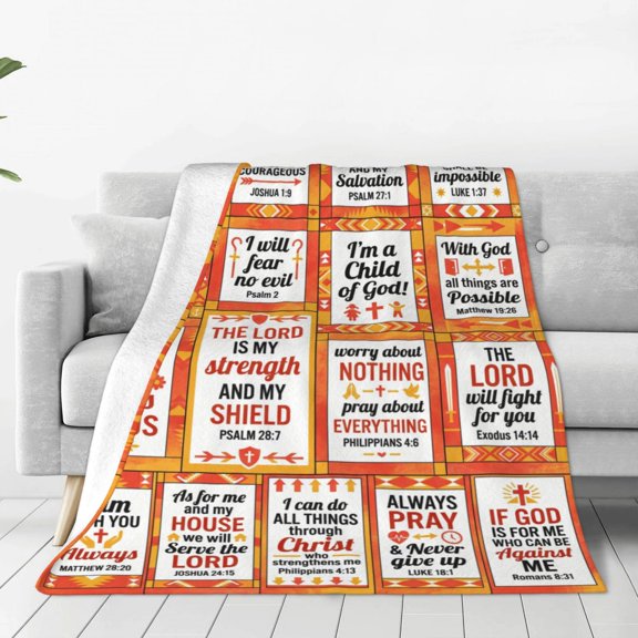 Christian Blanket, Flannel Faith Based Bible Verse Pattern, Religious Spiritual Design, Soft Warm Cozy, All Season Blanket 50x40