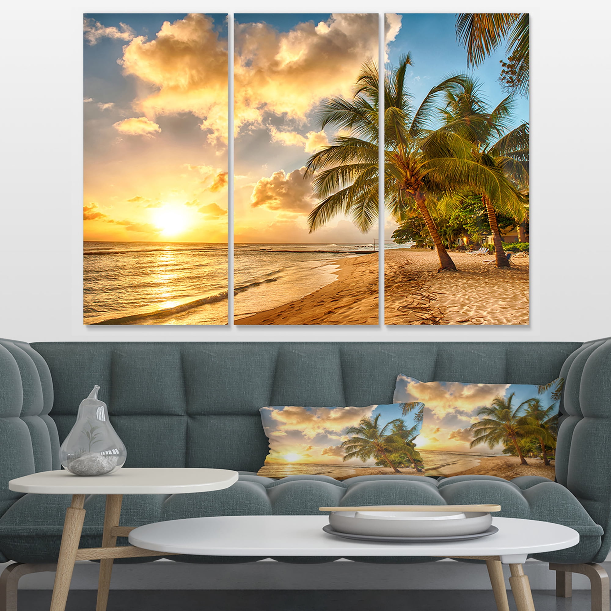 Designart 'Gorgeous Beach of Island Barbados ' Modern Seascape Canvas Artwork